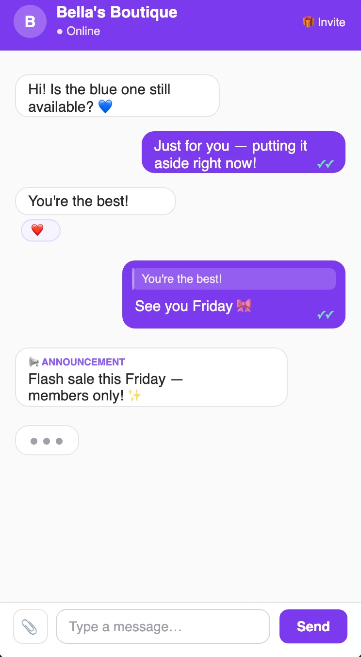 Yoto branded chat with read receipts and reactions